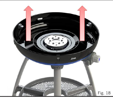 CADAC Carri Chef 50 manual diagram for lifting out the fat pan to clean it