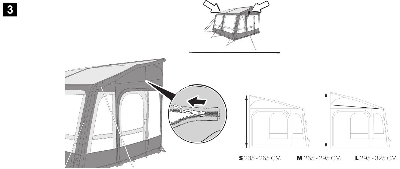 Dometic manual step 3: feeding the awning keder into the vehicle rail, with an S