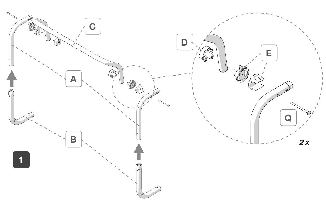 Fiamma Carry-Bike L80 manual step 1: assembling the tubular frame from parts A, B and C