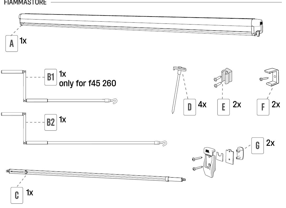 Fiamma F45s package contents from the manual