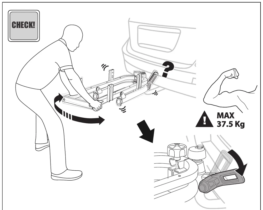 Hapro Atlas manual: check that the carrier is firmly attached to the towbar and close the coupling lever