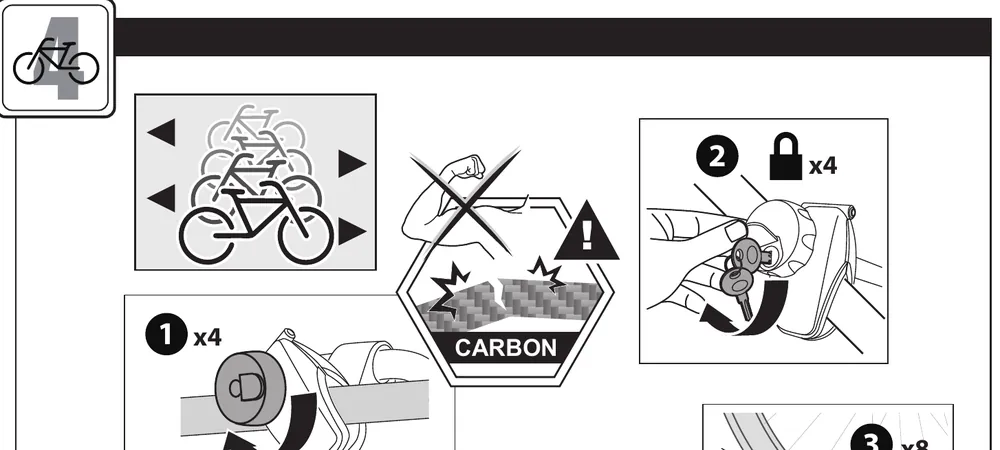 Hapro Atlas manual: tighten the frame clamps, lock them, and secure the wheels with the wheel straps