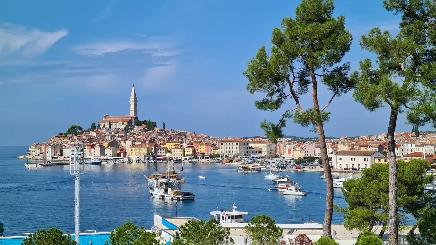 Stone houses of Rovinj rising straight out of the sea on the west coast of Istria, Croatia