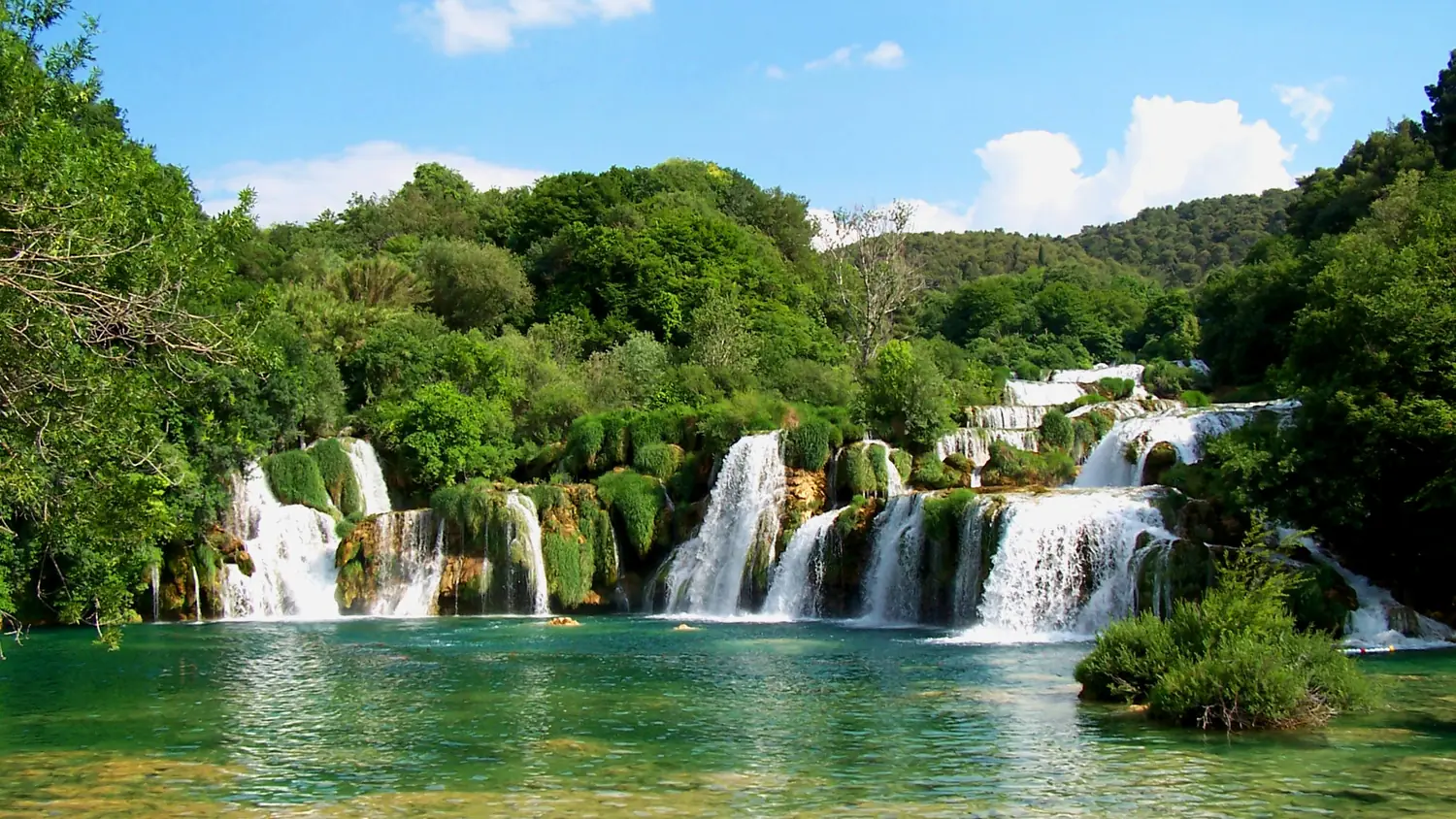 The wide tiered waterfalls of Skradinski Buk in Krka National Park, Croatia