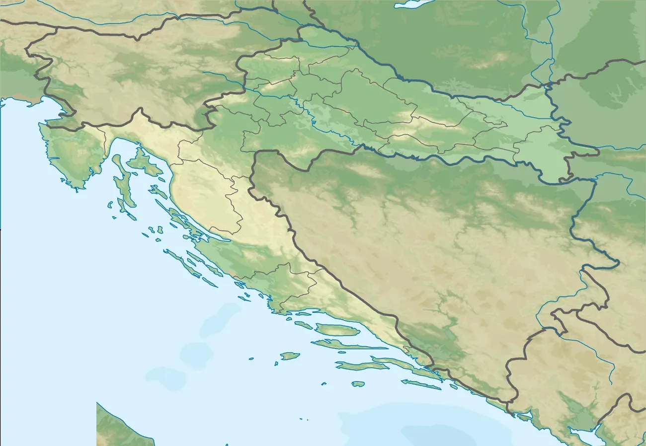 Relief map of Croatia showing the numbered locations of all eight national parks