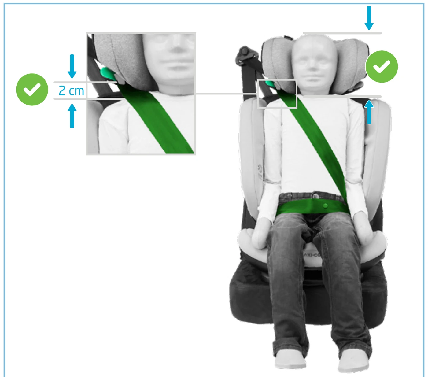 Maxi-Cosi manual: checking that the headrest is at the correct height