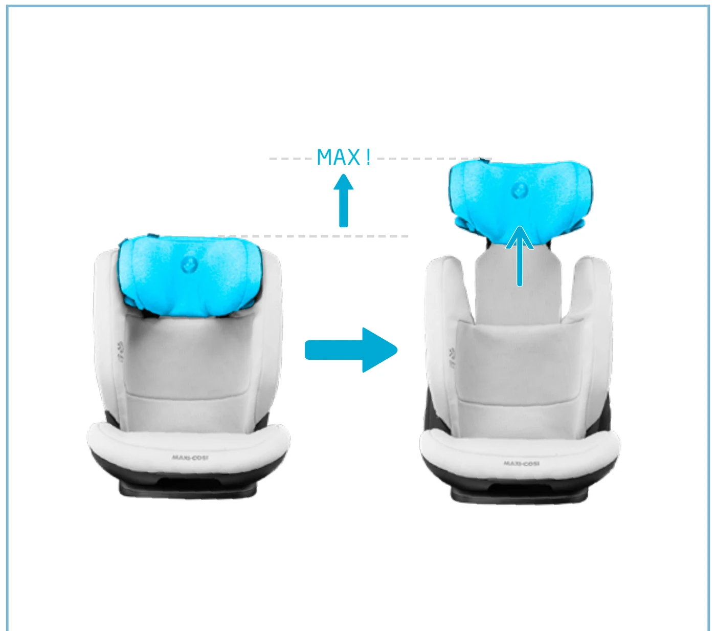 Maxi-Cosi manual: raising the headrest of the RodiFix Pro i-Size to its maximum position as the