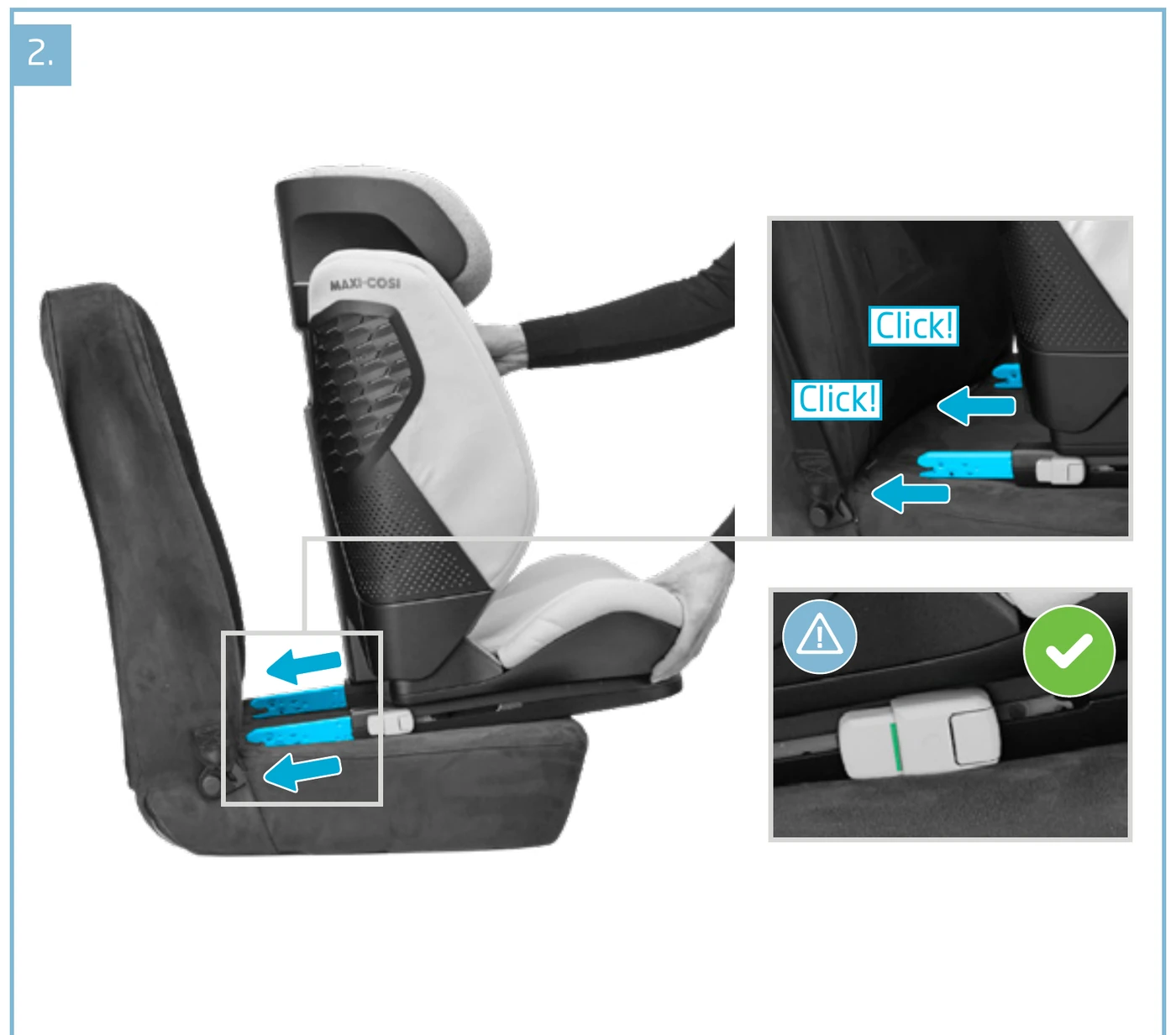 Maxi-Cosi manual step 2: pushing the ISOFIX connectors onto the anchor points until they click