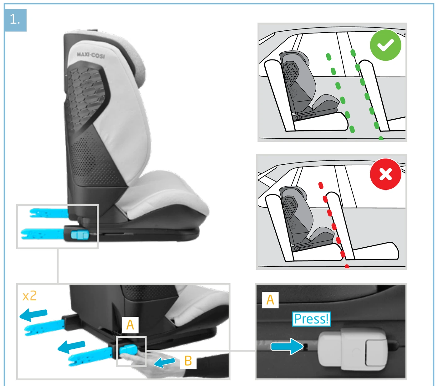 Maxi-Cosi manual step 1: extending the two ISOFIX connectors