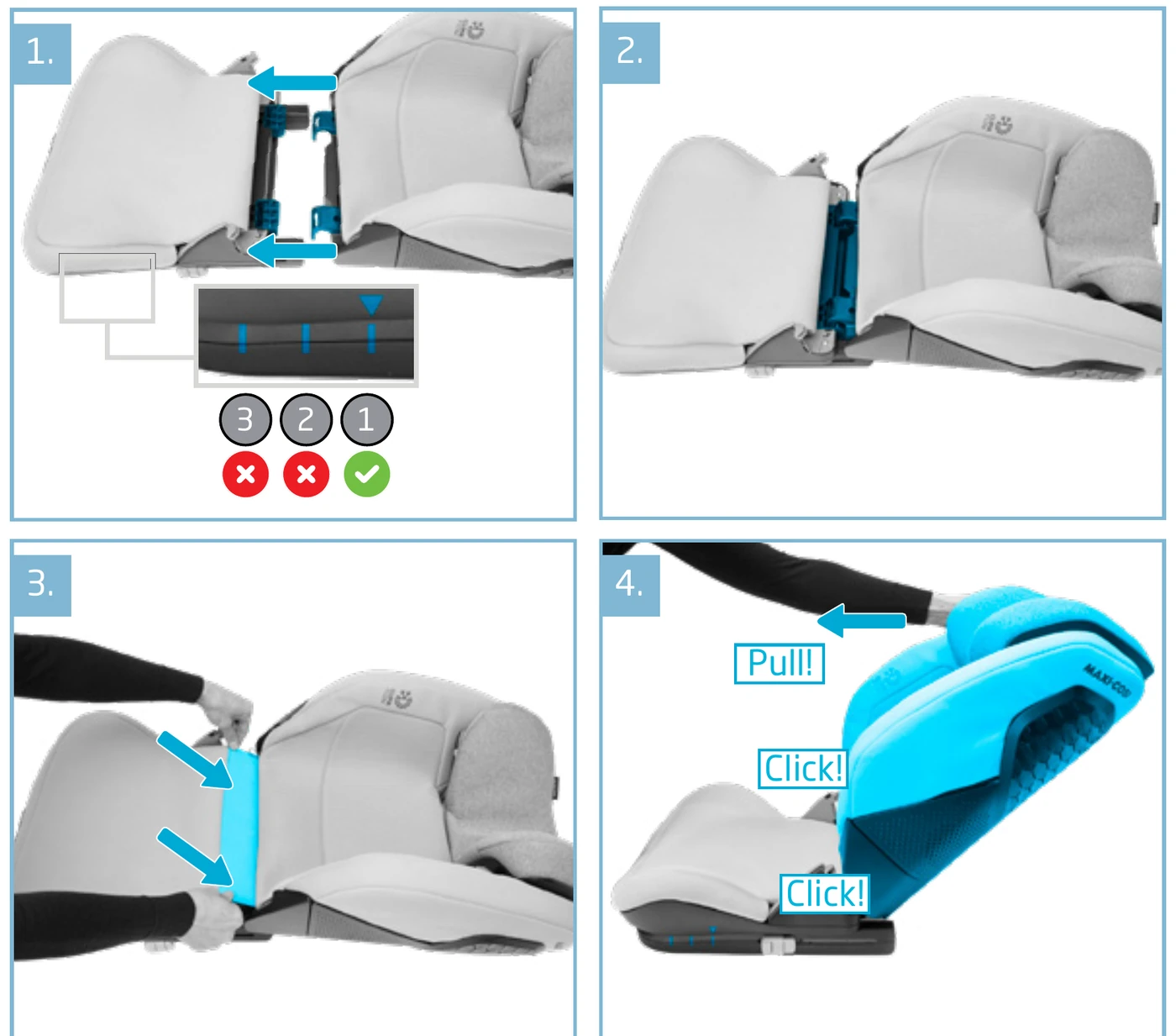 Maxi-Cosi manual assembling steps 1 to 4