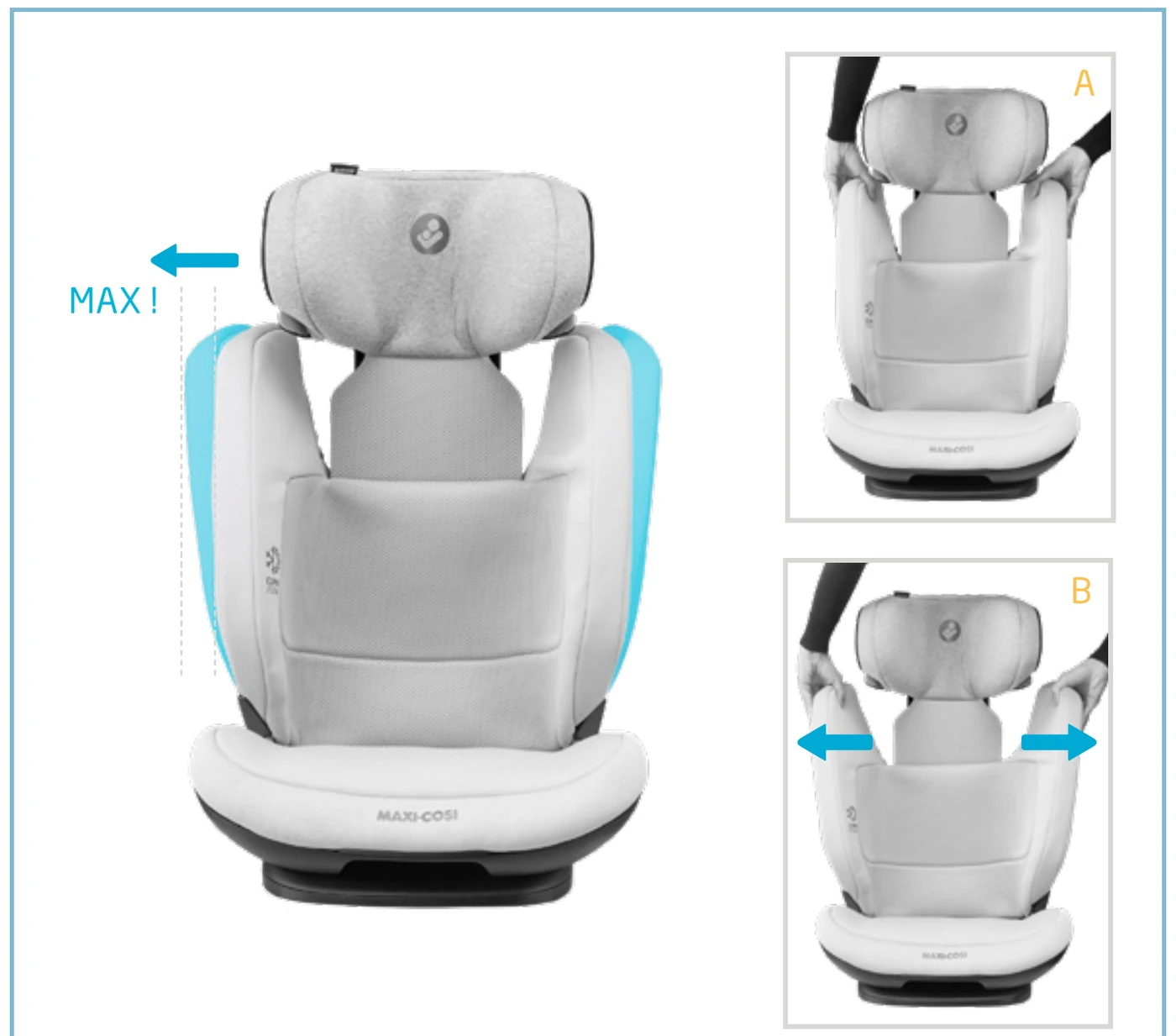 Maxi-Cosi manual: adjusting the width of the side wings of the RodiFix Pro i-Size to their maximum