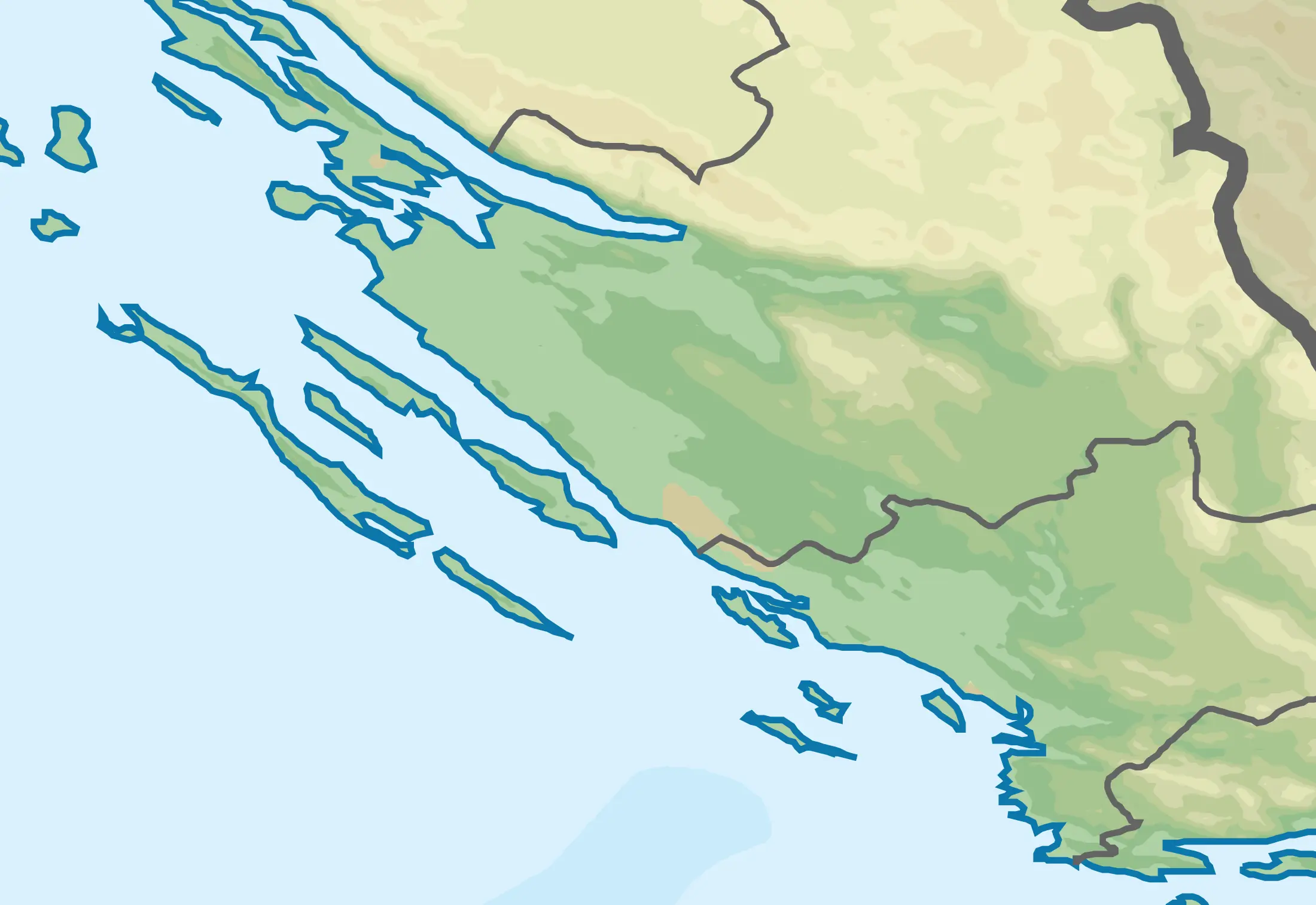 Map of northern Dalmatia showing Zadar as the single base for a 7-day route, with road day trips to Nin, Paklenica, Krka and Sibenik and boat day trips to the Kornati islands and Dugi Otok