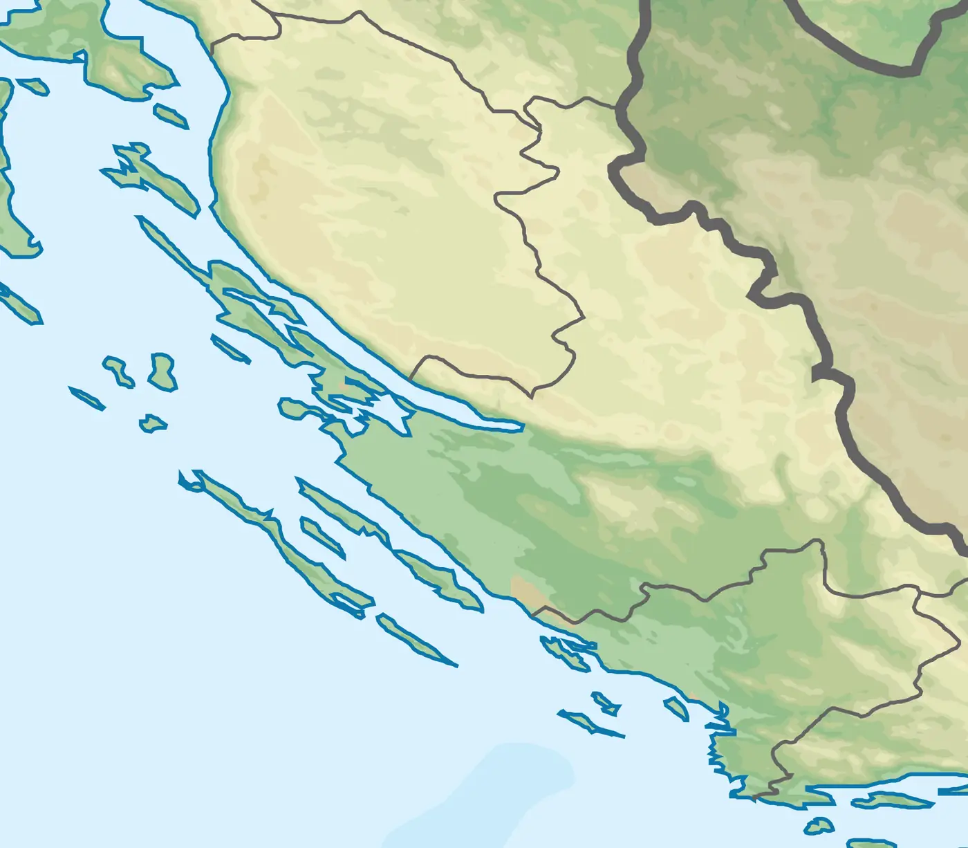 Map of northern Dalmatia showing the 7-day route from Plitvice Lakes National Park inland down to a coastal base at Zadar or Sibenik, with the optional day trip to Krka National Park