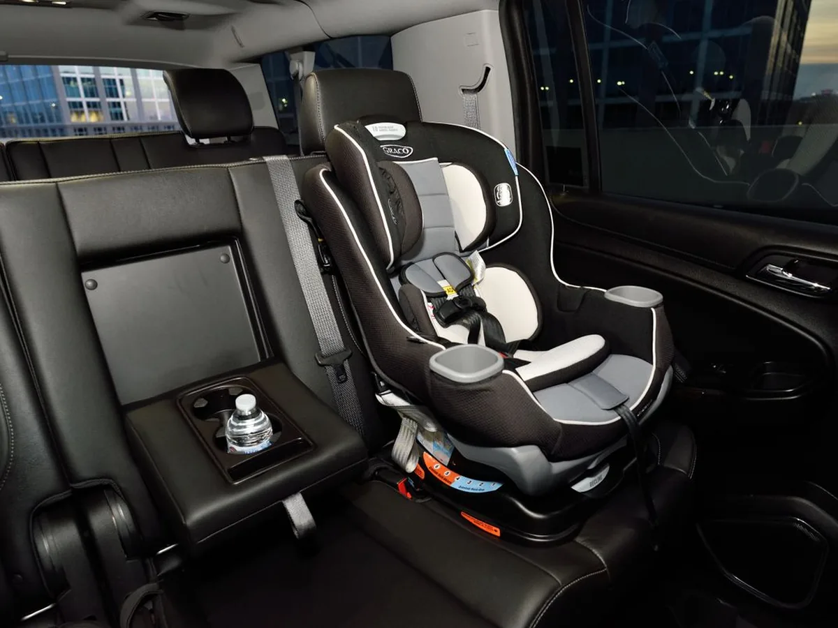 Child car seat installed in a car