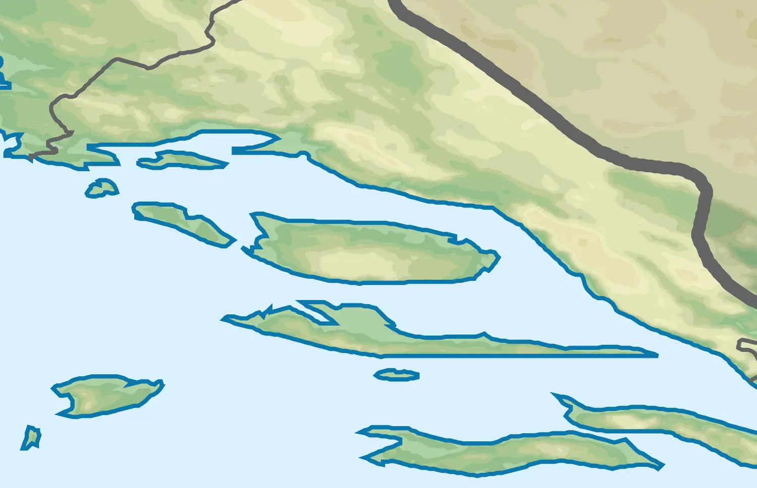 Map of Central Dalmatia showing Split as the single base for a 7-day route, with road day trips west to Trogir and south-east to Makarska and ferry day trips to the islands of Brac and Hvar