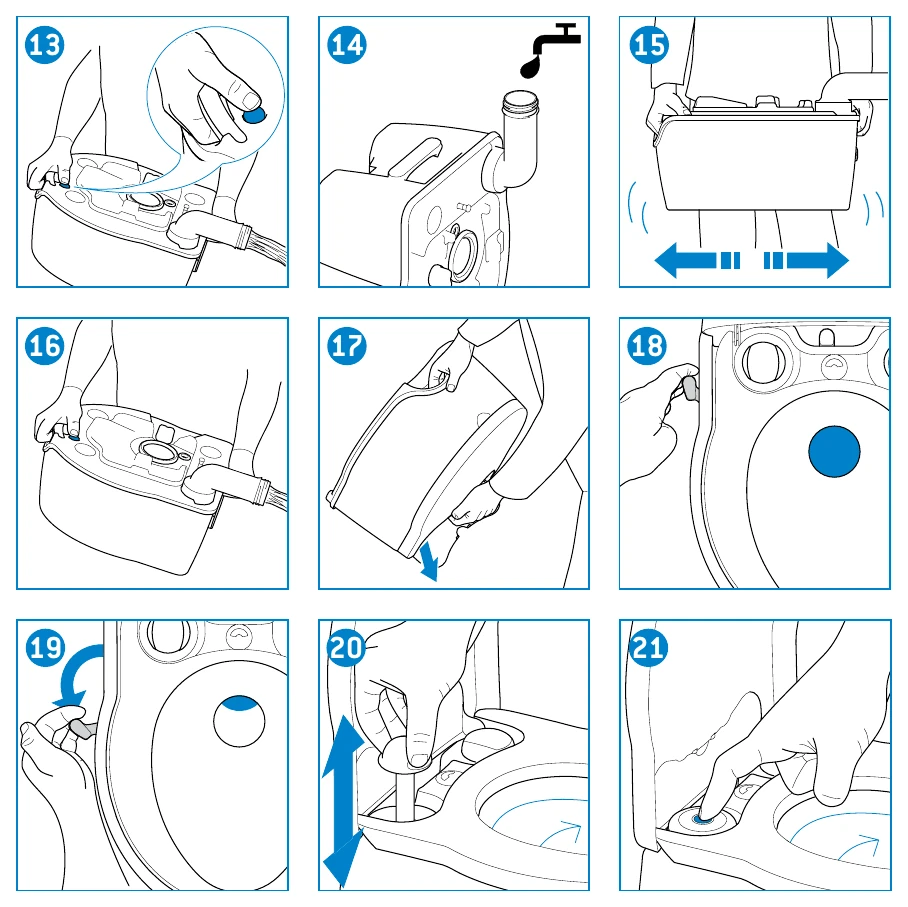 Thetford Porta Potti 565 quick guide steps 13 to 21