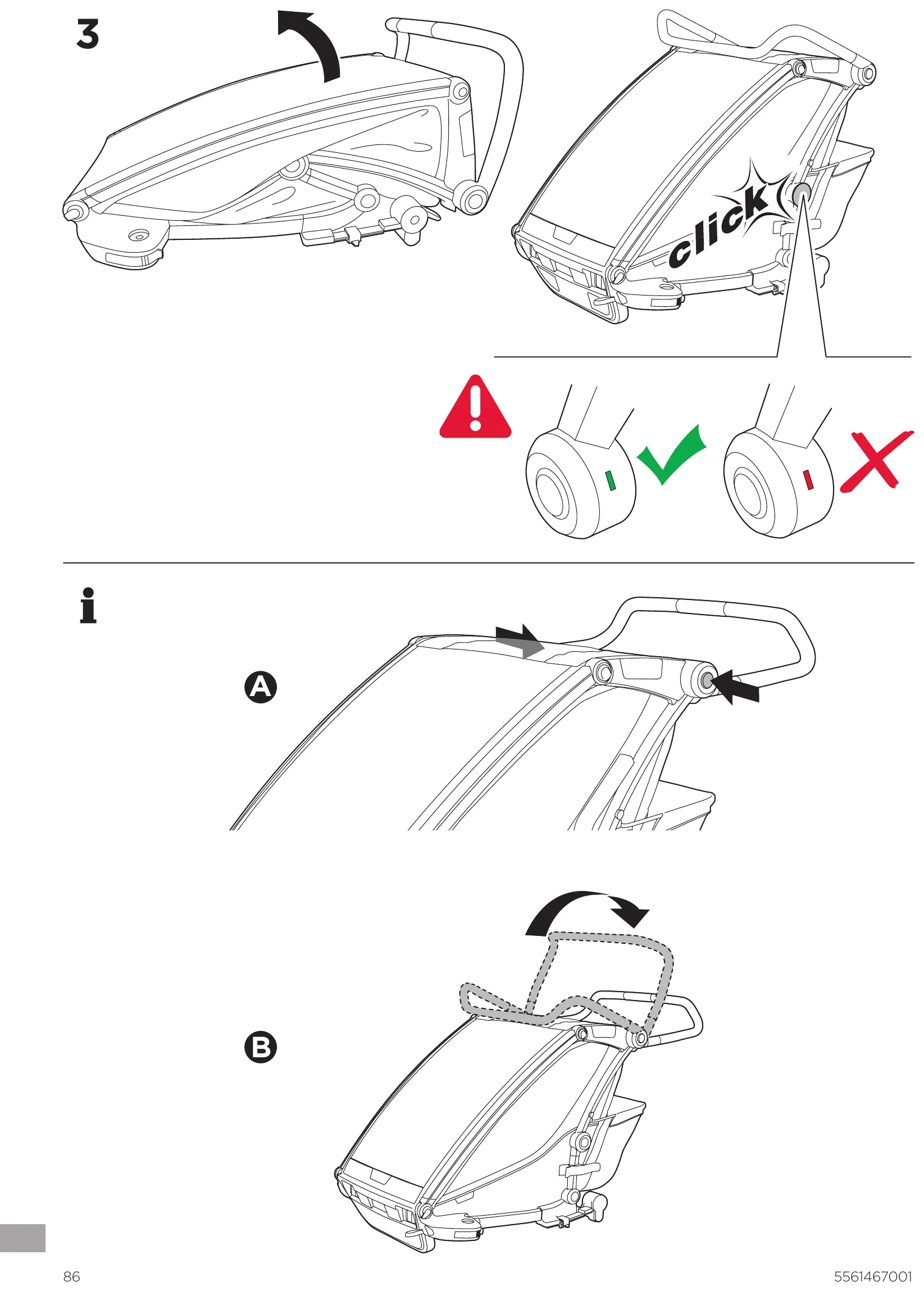 Thule manual step 3: unfolding the Chariot Cross until it clicks