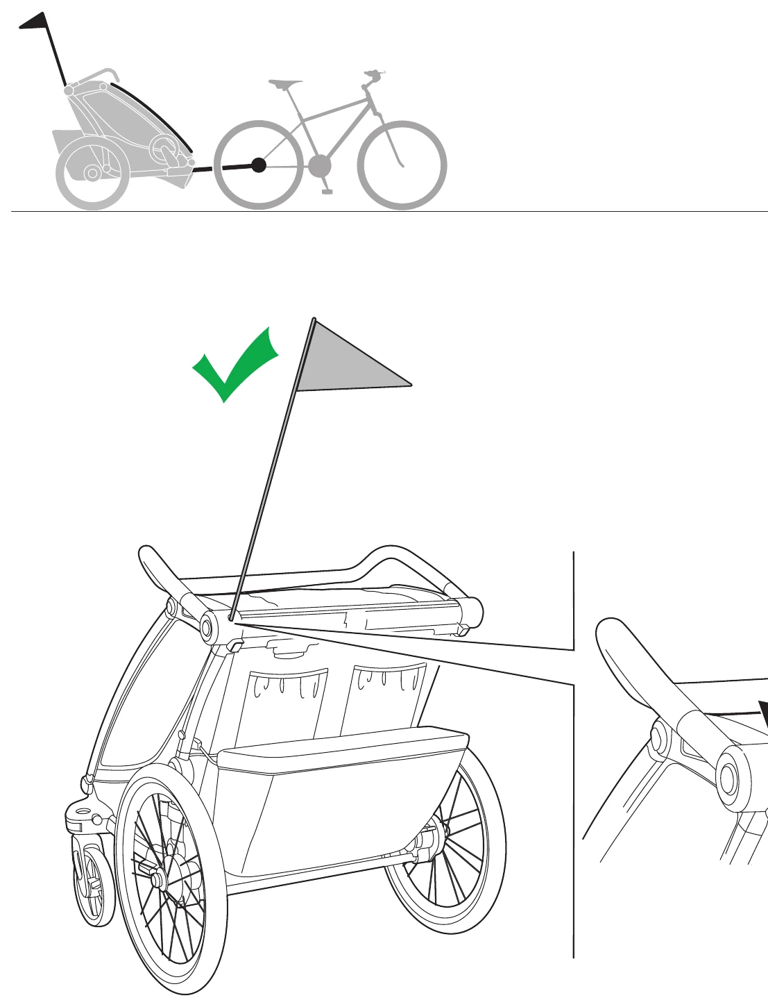 Thule manual: attaching the safety flag to the Chariot Cross when used as a bike trailer