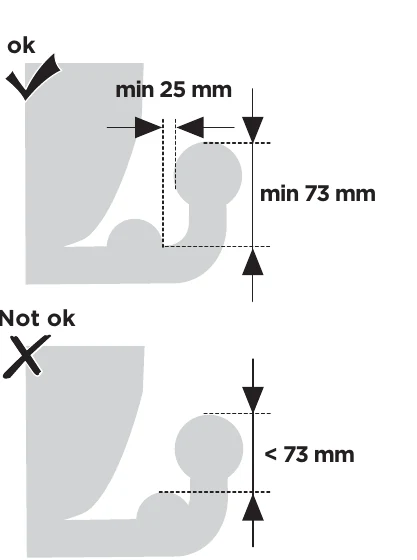 Thule EasyFold XT manual image showing minimum ground clearance of 25 mm and 73 mm