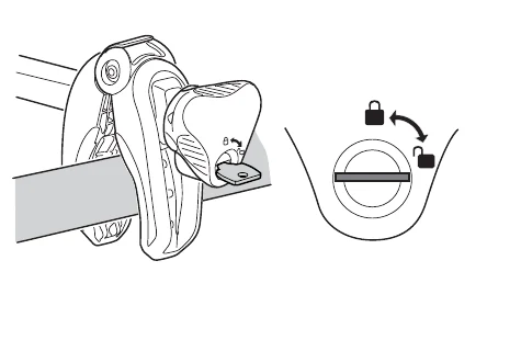 Thule EasyFold XT manual image for locking the frame holder with the key