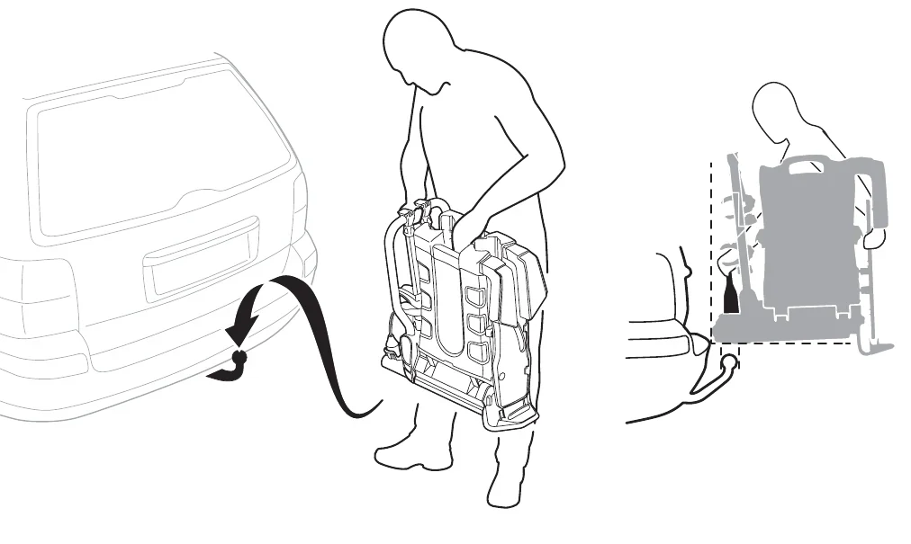 Thule EasyFold XT manual image for placing the carrier on the towbar