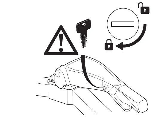 Thule EasyFold XT manual image for locking the carrier lever with the key