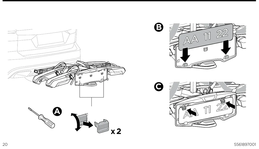 Thule Epos 2-bike manual: mounting the number plate in the plate holder