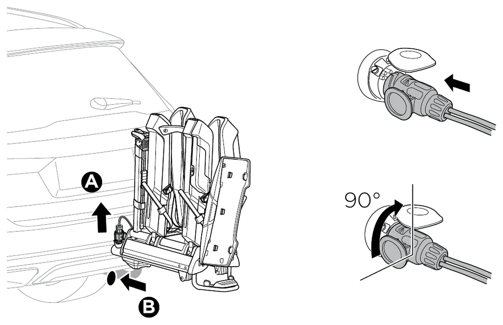 Thule Epos 2-bike manual: placing the carrier on the towbar ball and connecting the electrical plug