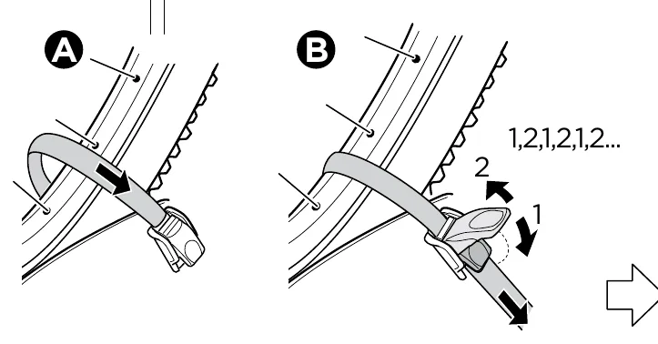 Thule Epos 2-bike manual: securing the wheels with the ratchet wheel straps