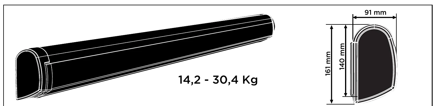 Thule Omnistor 5200 awning case with dimensions and weight, from the official manual