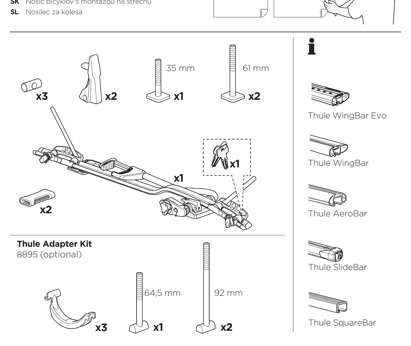 Thule ProRide 598 parts overview from the manual