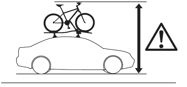 Thule UpRide 599 manual warning: mind the increased total height of the car with a bike on the roof
