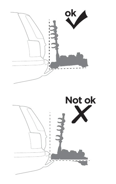 Thule VeloCompact 926 927 manual image showing correct and incorrect clearance behind the car