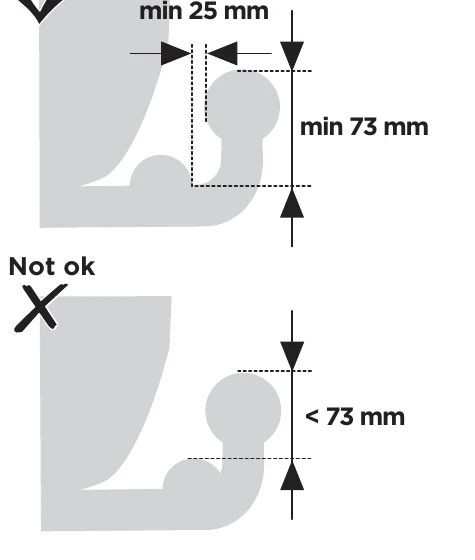 Thule VeloCompact 926 927 manual image showing minimum ground clearance of 25 mm and 73 mm