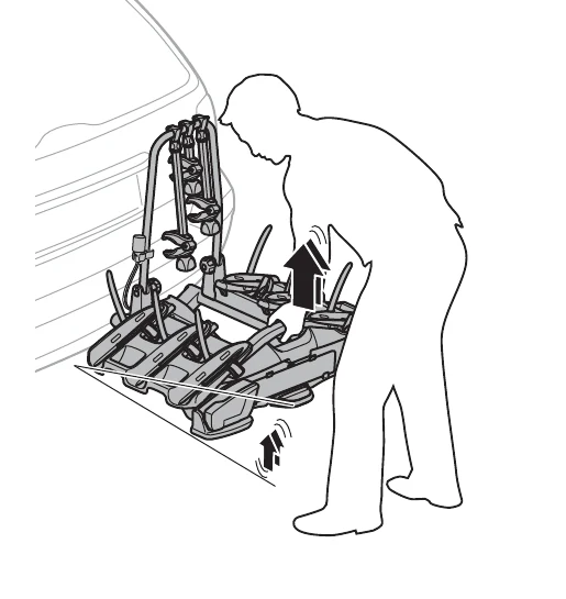 Thule VeloCompact 926 927 manual image for tilting the loaded carrier to open the boot