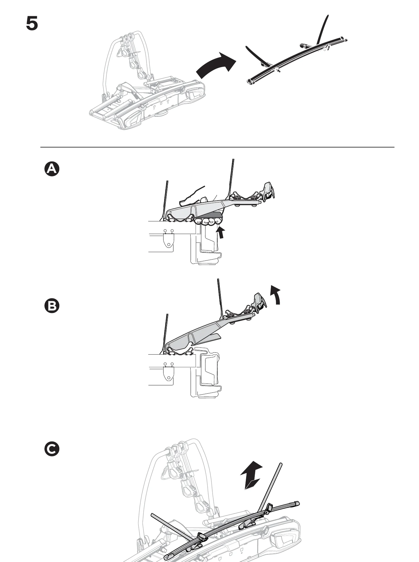 Thule VeloSpace 3 manual step 5: how to release and remove the frame holder from the arm again